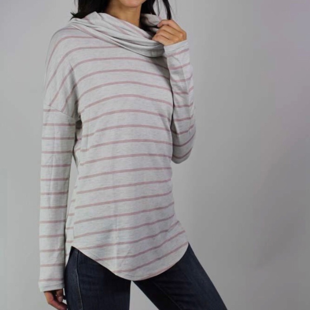 Pink & White Striped Cowl Neck Long Sleeve